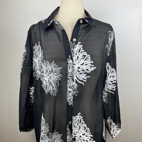 NWT Womens Multiples Black/White Embroidered 3/4 Sleeve Tunic Artsy Size L - Picture 4 of 10